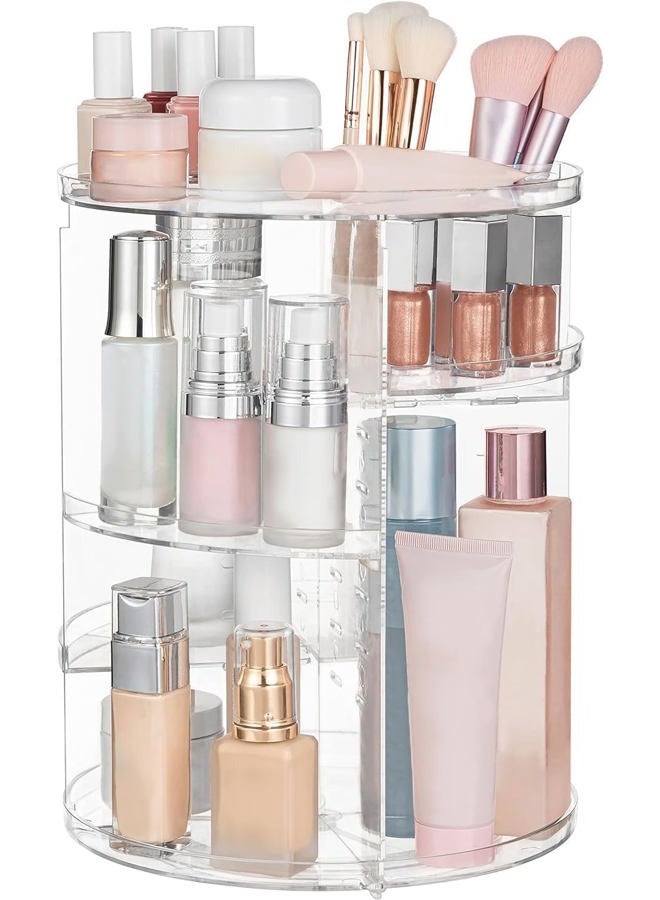 HBlife 360 Rotating Makeup Organizer Adjustable Carousel Large Capacity Revolving Perfume Organizer Skincare Organizers Cosmetic Storage Spinning Holder for Vanity, Clear - Image 1