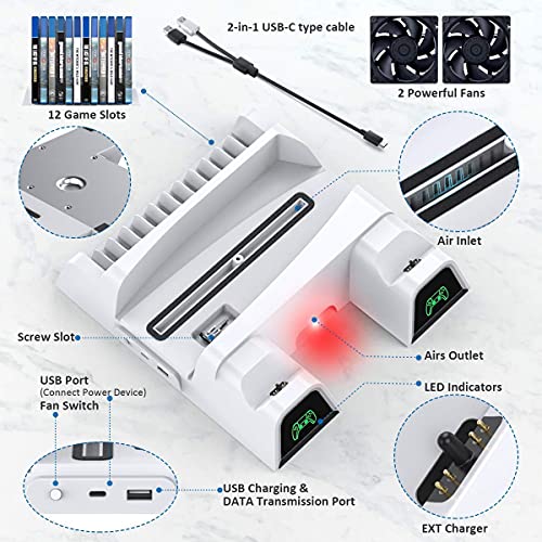 Tobo PS5 Stand with Suction Cooling Fan and Dual Controller Charger Station, 12 Games Storage Compatible with Playstation 5 (PS-5-COOLINGG-FAN-1) TD-368GA-01 - Image 2