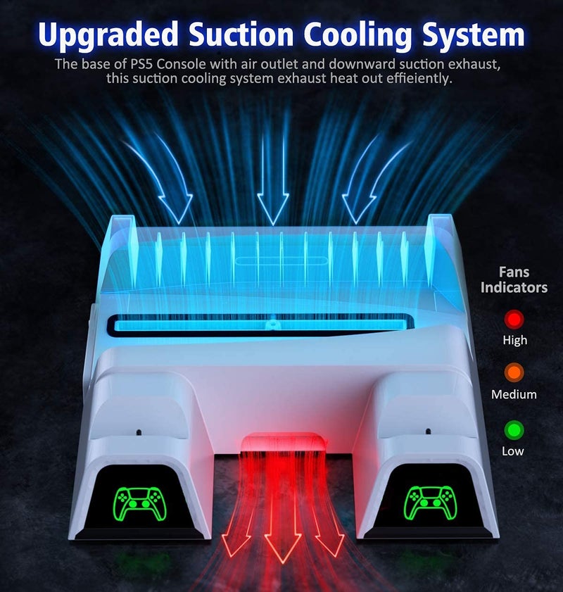 Tobo PS5 Stand with Suction Cooling Fan and Dual Controller Charger Station, 12 Games Storage Compatible with Playstation 5 (PS-5-COOLINGG-FAN-1) TD-368GA-01 - Image 4