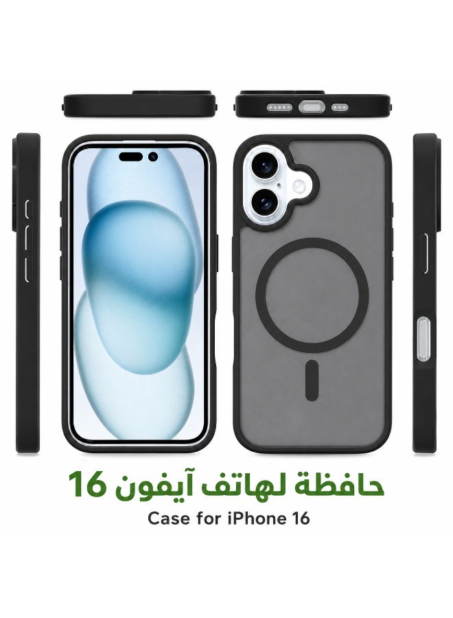 ORYXA iPhone 16 Case, 2 IN 1 Magnetic Phone Cover + Screen Protector, For iPhone 16, Compatible with MagSafe, Translucent Matte Shockproof Cover, Slim Full Protection, Black - Image 2