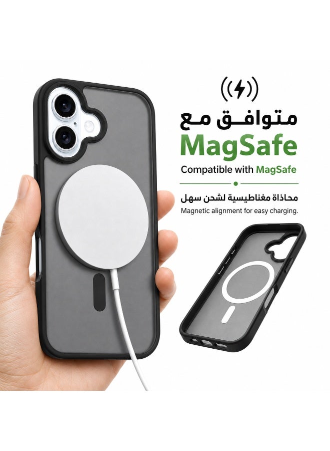 ORYXA iPhone 16 Case, 2 IN 1 Magnetic Phone Cover + Screen Protector, For iPhone 16, Compatible with MagSafe, Translucent Matte Shockproof Cover, Slim Full Protection, Black - Image 5