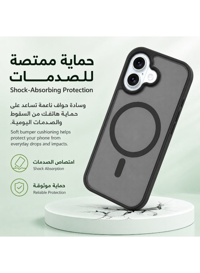 ORYXA iPhone 16 Case, 2 IN 1 Magnetic Phone Cover + Screen Protector, For iPhone 16, Compatible with MagSafe, Translucent Matte Shockproof Cover, Slim Full Protection, Black - Image 4