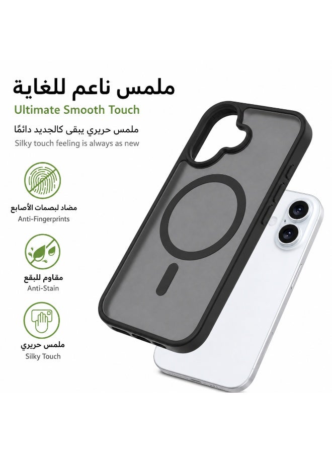 ORYXA iPhone 16 Case, 2 IN 1 Magnetic Phone Cover + Screen Protector, For iPhone 16, Compatible with MagSafe, Translucent Matte Shockproof Cover, Slim Full Protection, Black - Image 3