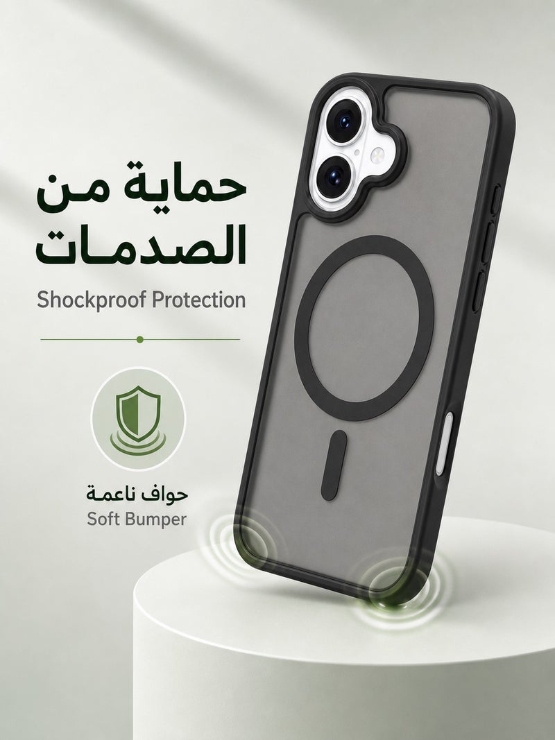 ORYXA iPhone 16 Case, 2 IN 1 Magnetic Phone Cover + Screen Protector, For iPhone 16, Compatible with MagSafe, Translucent Matte Shockproof Cover, Slim Full Protection, Black - Image 4