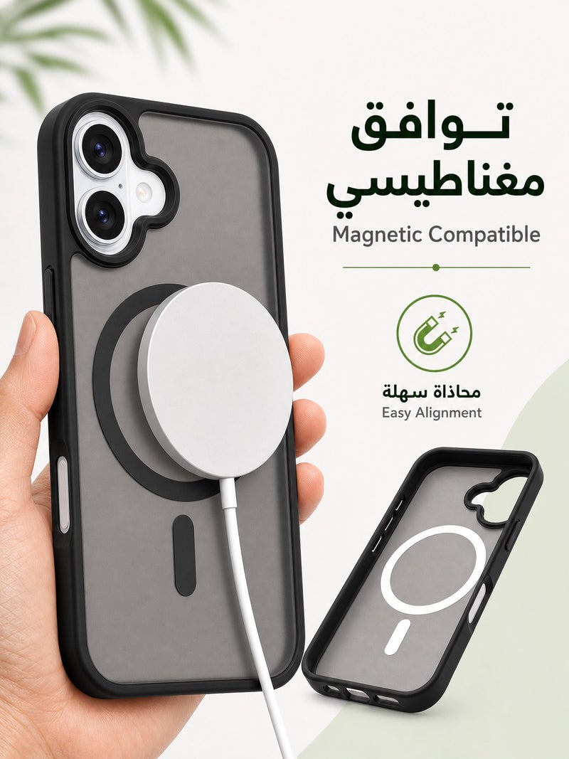 ORYXA iPhone 16 Case, 2 IN 1 Magnetic Phone Cover + Screen Protector, For iPhone 16, Compatible with MagSafe, Translucent Matte Shockproof Cover, Slim Full Protection, Black - Image 5