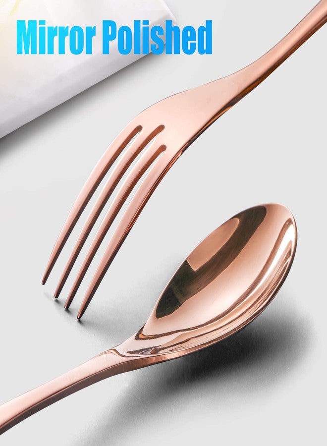 Lemeya 24-Piece Rose Gold Silverware Set with Steak Knives,Forged 18/10 Stainless Steel Cutlery Set for 4,Modern Heavy Duty Flatware Utensils Set,Forks Spoons and Knives Set,Dishwasher Safe - Image 4