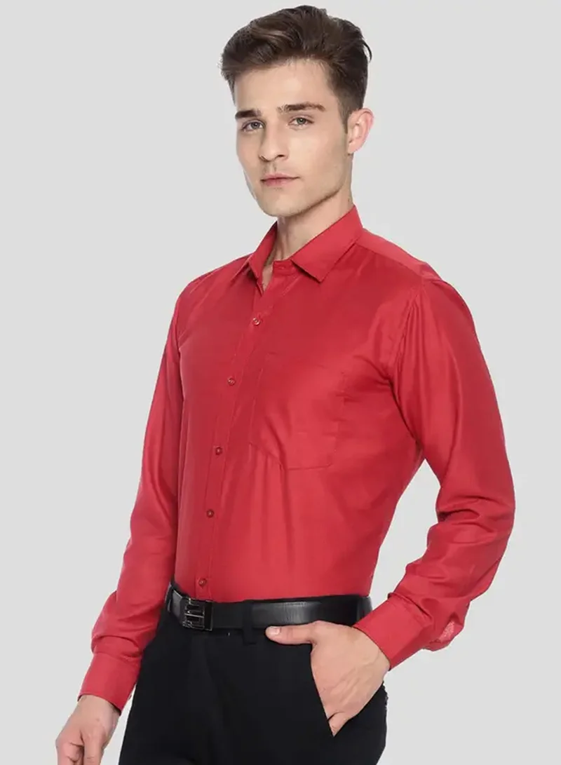 Campus Sutra Men's Scarlet Red Solid Regular Shirt
