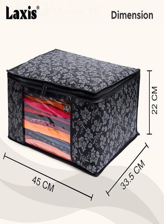 LAXIS® Saree Covers With Zip Non-Woven Printed Saree Cover/Saree Organizer For Wardrobe/Cloth Storage With Transparent Window/Saree Bags Storage/Clothes Organizer (Black- Pack of 3) - Image 2