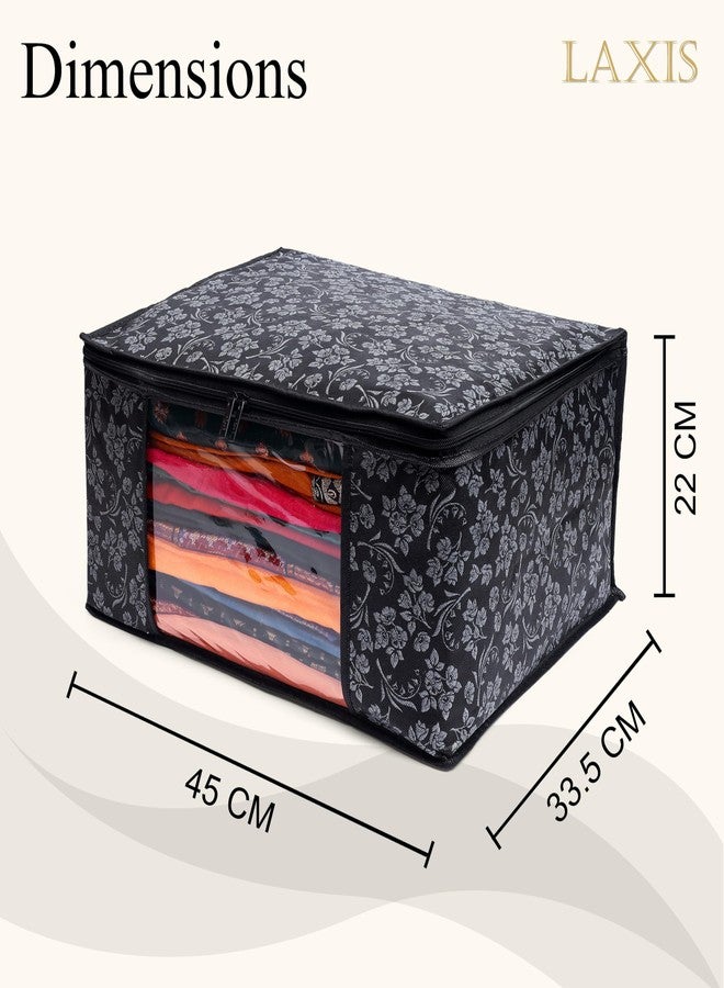 LAXIS® Saree Covers With Zip Non-Woven Printed Saree Cover/Saree Organizer For Wardrobe/Cloth Storage With Transparent Window/Saree Bags Storage/Clothes Organizer (Black- Pack of 3) - Image 3