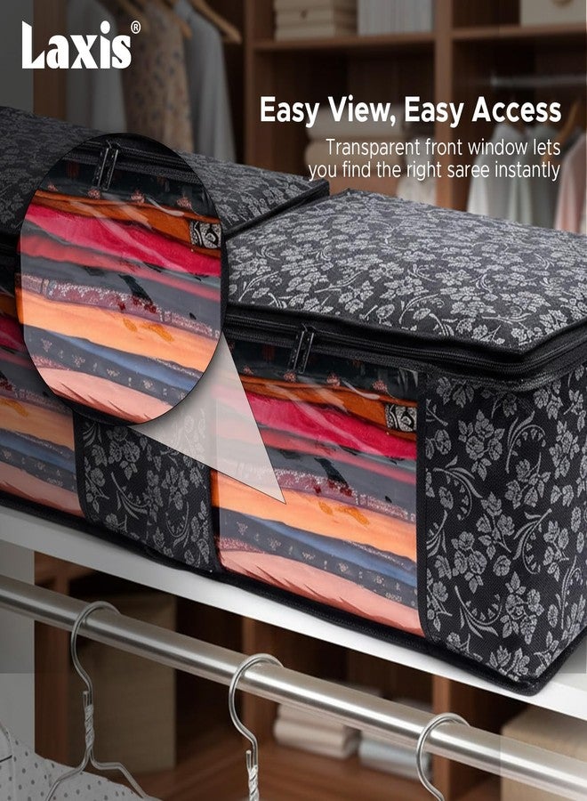 LAXIS® Saree Covers With Zip Non-Woven Printed Saree Cover/Saree Organizer For Wardrobe/Cloth Storage With Transparent Window/Saree Bags Storage/Clothes Organizer (Black- Pack of 3) - Image 4