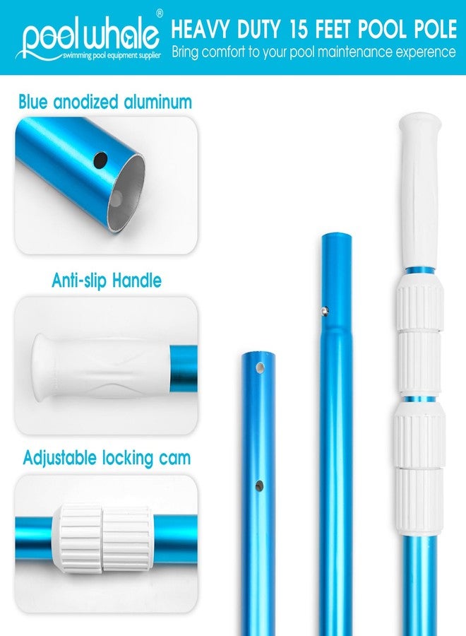 POOLWHALE Premium 15 Foot Telescopic Swimming Pool Pole, Adjustable 3 Piece Extendable Pool Cleaning Pole, Blue Anodized Aluminum Pool Poles for Cleaning - for Skimmer Nets, Vacuum Heads and Brushes - Image 5