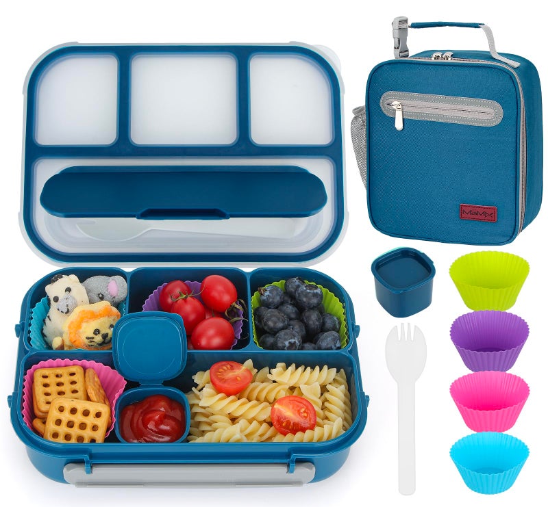 MaMix Bento Box Adult Lunch Box, Lunch Box Kids,Includes Lunch Bag for Adults/Kids/Students,1300ML-4 Compartment Bento Lunch Box (blue set) - Image 1