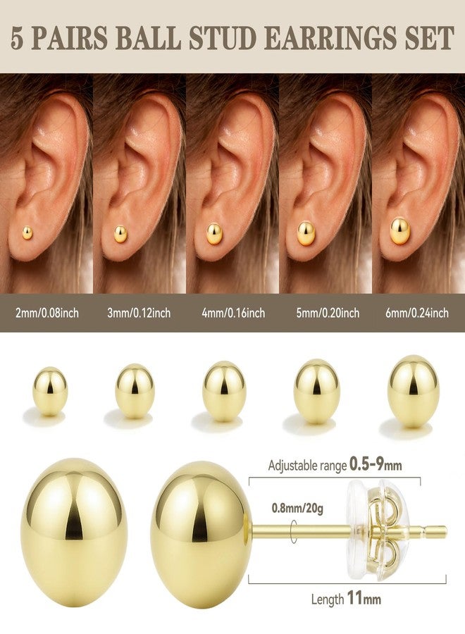 Obertis Sterling Silver Earrings for Women: Hypoallergenic 925 Sterling Silver Round Ball Stud Earrings for Women Multiple Piercing 5 Pairs Tiny Stud Earrings 2mm 3mm 4mm 5mm 6mm, 2mm 3mm 4mm 5mm 6mm - Image 2