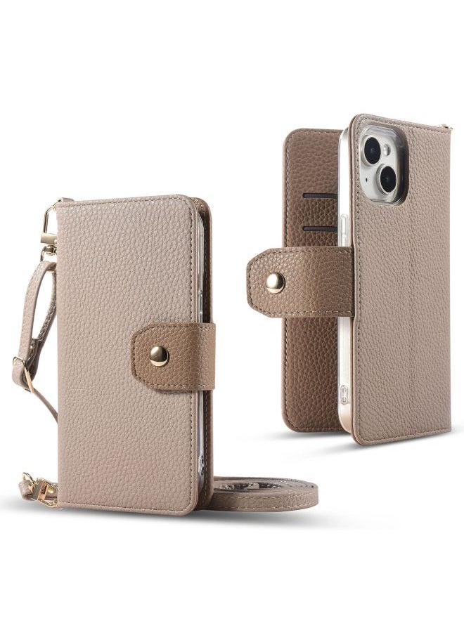 Generic - IPhone16 Litchi Pattern Multifunctional Mobile Phone Case Suitable For Google 9pro Card-in Hand Account Type 12 Case-Color:Khaki-Applicable Models:iphone15 Pro Max - Image 1