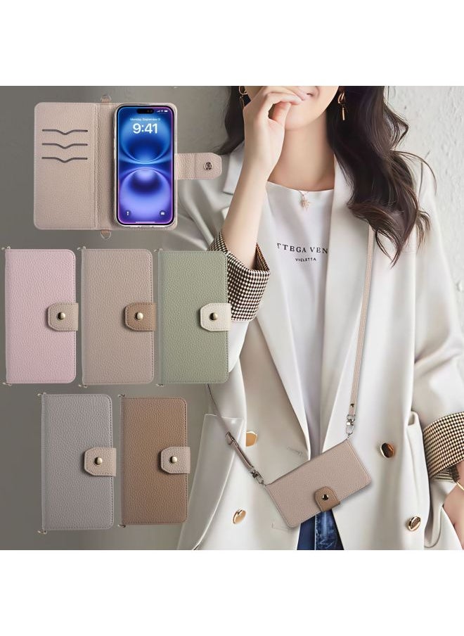 Generic - IPhone16 Litchi Pattern Multifunctional Mobile Phone Case Suitable For Google 9pro Card-in Hand Account Type 12 Case-Color:Khaki-Applicable Models:iphone15 Pro Max - Image 1