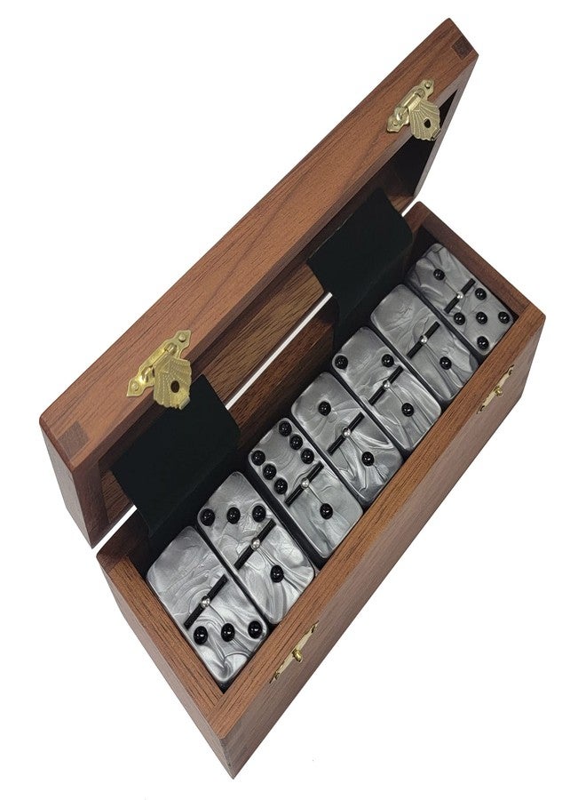 Marion Domino Double Six Silver Marbleized in Dovetail Jointed Shee - Image 1
