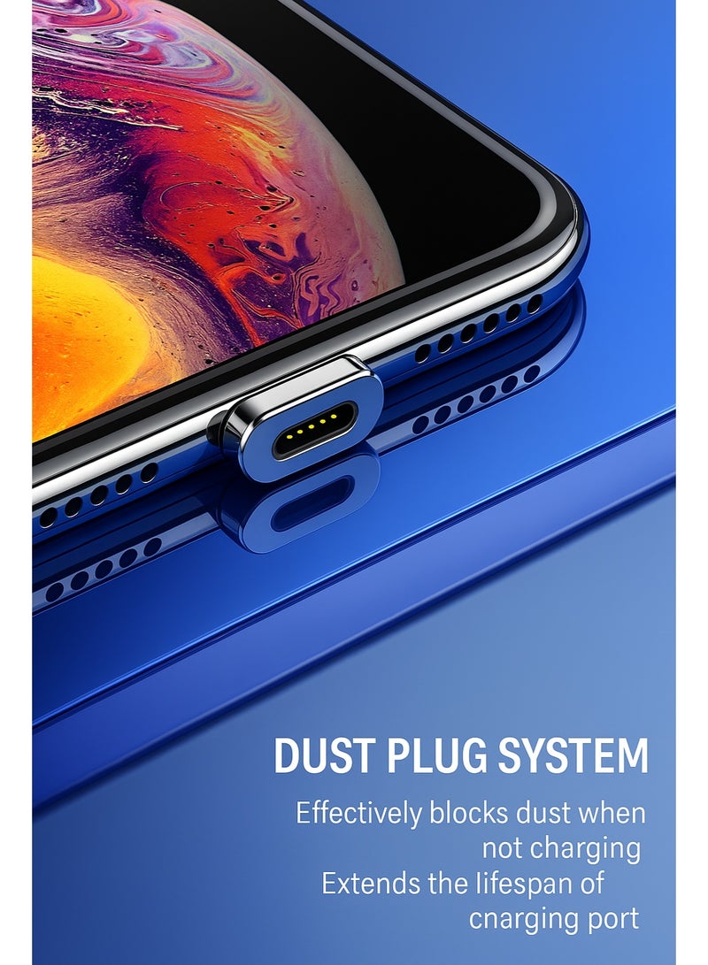 ايساجر كابل شحن مغناطيسي 3 في 1، كابل شحن سريع مغناطيسي، كابل USB مغناطيسي مع ضوء LED، شاحن هاتف مغناطيسي، يدعم نقل البيانات لجميع الأجهزة، مضفر من النايلون (1م) - Image 5