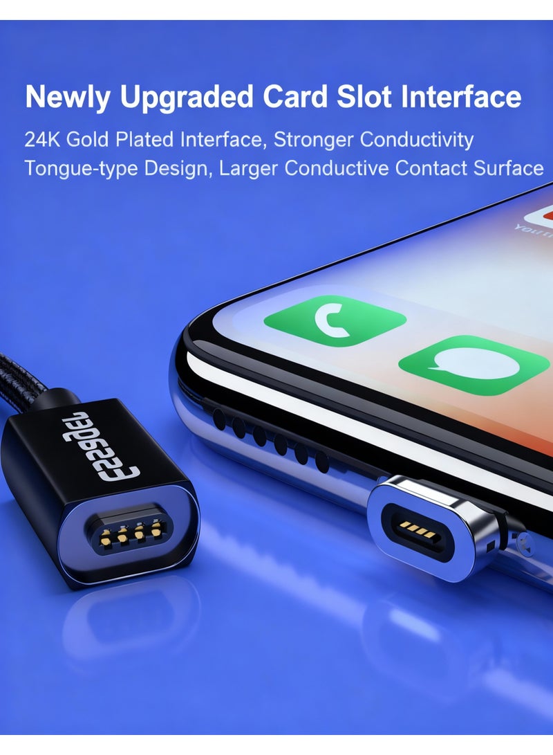 ايساجر كابل شحن مغناطيسي 3 في 1، كابل شحن سريع مغناطيسي، كابل USB مغناطيسي مع ضوء LED، شاحن هاتف مغناطيسي، يدعم نقل البيانات لجميع الأجهزة، مضفر من النايلون (1م) - Image 3