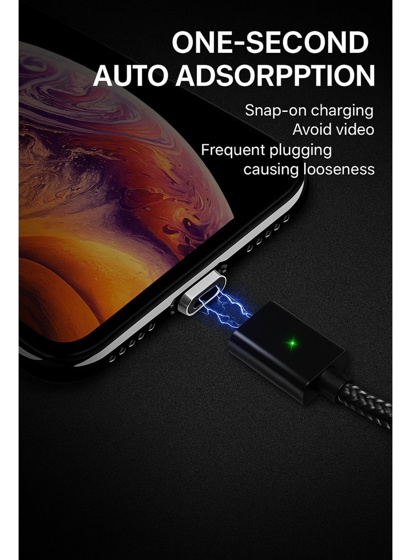 ايساجر كابل شحن مغناطيسي 3 في 1، كابل شحن سريع مغناطيسي، كابل USB مغناطيسي مع ضوء LED، شاحن هاتف مغناطيسي، يدعم نقل البيانات لجميع الأجهزة، مضفر من النايلون (1م) - Image 4