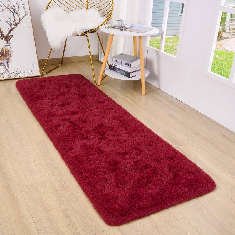 DETUM Wine Red Runner Rug 2X6 for Hallyway Entryway Kitchen Fluffy Area Rugs for Bedroom Soft Kids Room Rugs Furry and Washable Christmas Carpets - Image 3