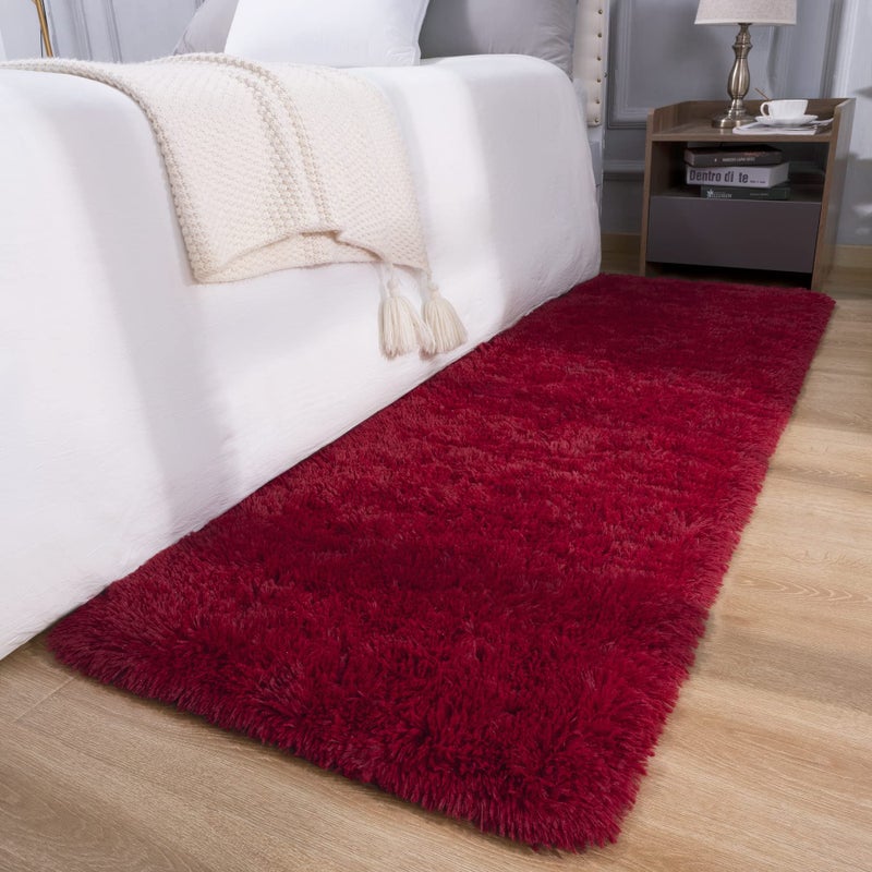 DETUM Wine Red Runner Rug 2X6 for Hallyway Entryway Kitchen Fluffy Area Rugs for Bedroom Soft Kids Room Rugs Furry and Washable Christmas Carpets - Image 1