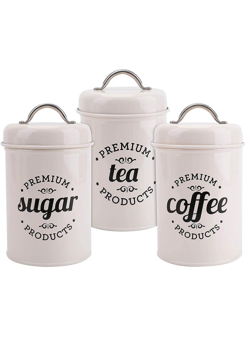 Arabest - 3-Piece Vintage Airtight Kitchen Containers Decorations with Lids Portable Coffee Tea Sugar Set Metal Canister Can Pot Decorative Kitchen Canister Jars Food Storage (white) - Image 1