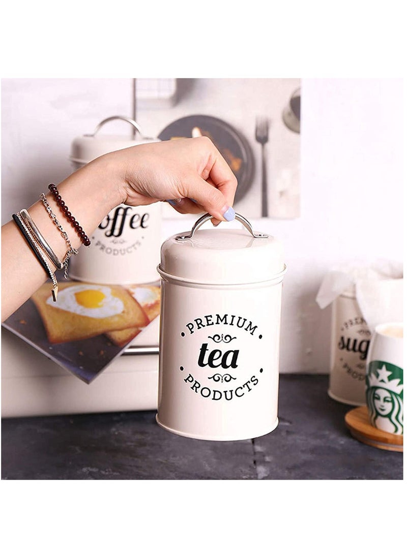 Arabest - 3-Piece Vintage Airtight Kitchen Containers Decorations with Lids Portable Coffee Tea Sugar Set Metal Canister Can Pot Decorative Kitchen Canister Jars Food Storage (white) - Image 1