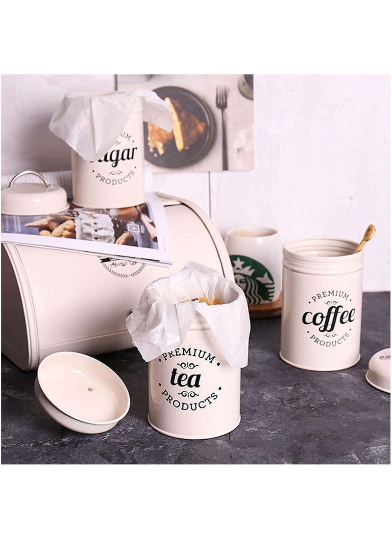 Arabest - 3-Piece Vintage Airtight Kitchen Containers Decorations with Lids Portable Coffee Tea Sugar Set Metal Canister Can Pot Decorative Kitchen Canister Jars Food Storage (white) - Image 1