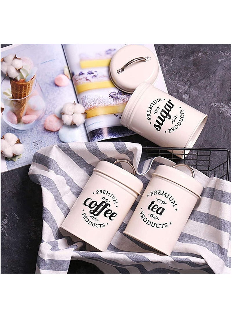 Arabest - 3-Piece Vintage Airtight Kitchen Containers Decorations with Lids Portable Coffee Tea Sugar Set Metal Canister Can Pot Decorative Kitchen Canister Jars Food Storage (white) - Image 1
