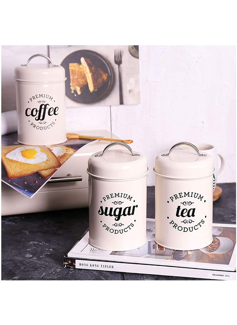 Arabest - 3-Piece Vintage Airtight Kitchen Containers Decorations with Lids Portable Coffee Tea Sugar Set Metal Canister Can Pot Decorative Kitchen Canister Jars Food Storage (white) - Image 1