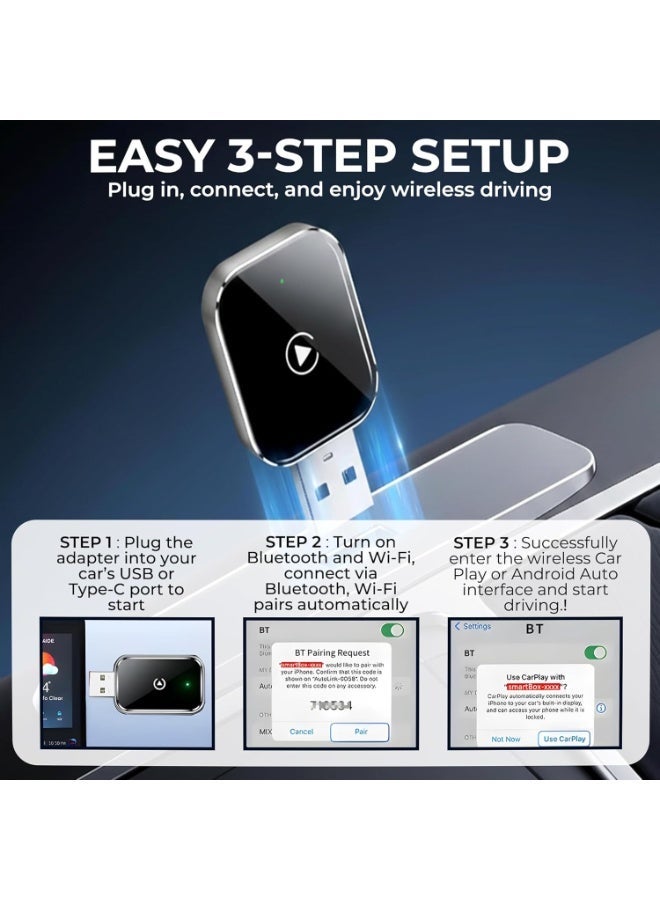 يوماچ محول YoMaJ اللاسلكي لـ CarPlay لأجهزة iPhone، يحول محول Apple CarPlay السلكي إلى لاسلكي، حجم صغير مع كابل تمديد USB و USB-C/Type-C، تحكم مستقر وبدون تأخير، أسود - Image 4
