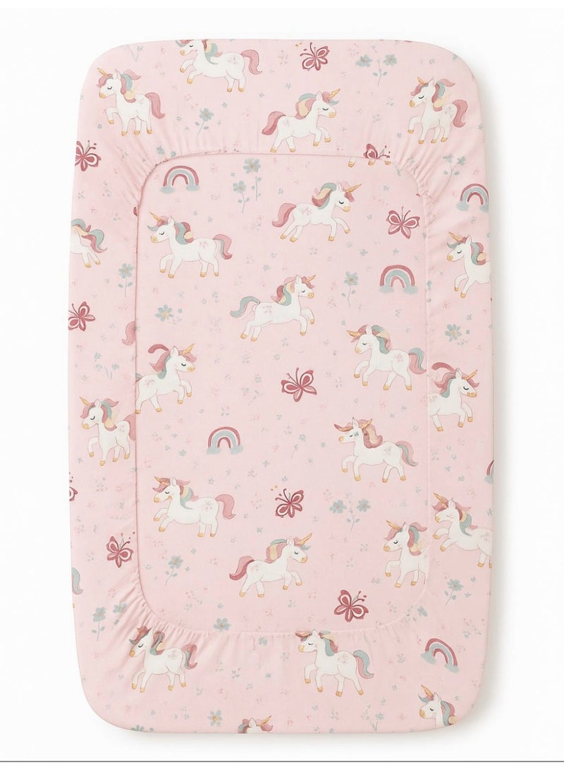 Yarlin-Bed Set (Fitted Bedsheet for 120 cm beds and Small Pillowcase (Unicorn) Design