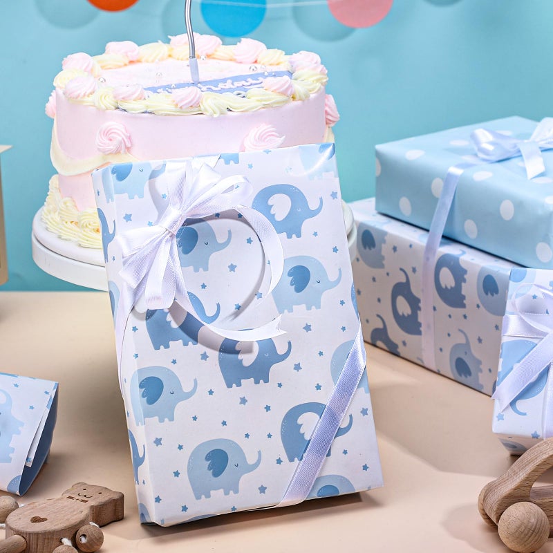 woric Reversible Baby Shower Wrapping Paper Roll 17 Inch x 33 Feet Blue Elephant Design Gift Wrapping Paper for Baby Shower, New Baby, Boy's 1st Birthday, Celebration - Image 4