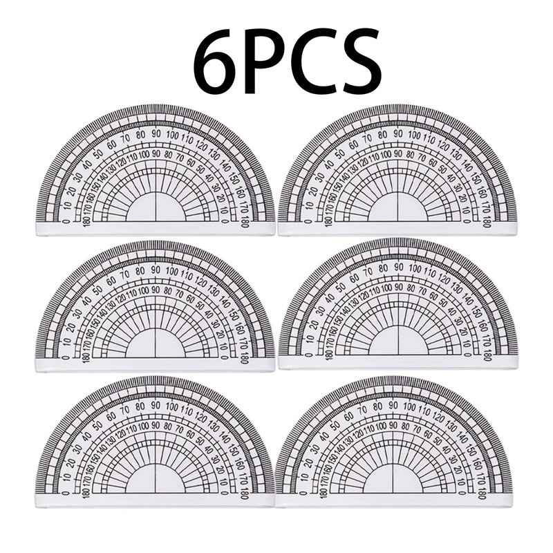 Plastic Protractor Set 6 Pieces, Easy Angle Measuring Tool For Math And Office Use 180 Degree - Image 1