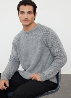 trendyol Gray Regular Crew Neck Textured Knitwear Sweater TMNAW20KZ0020  - Image 1