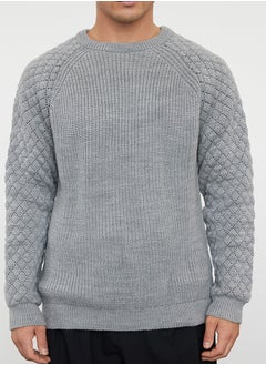 trendyol Gray Regular Crew Neck Textured Knitwear Sweater TMNAW20KZ0020  - Image 3