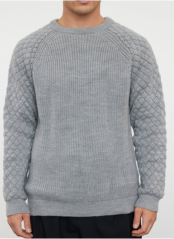 trendyol Gray Regular Crew Neck Textured Knitwear Sweater TMNAW20KZ0020  - Image 3