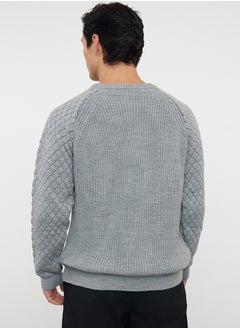 trendyol Gray Regular Crew Neck Textured Knitwear Sweater TMNAW20KZ0020  - Image 5