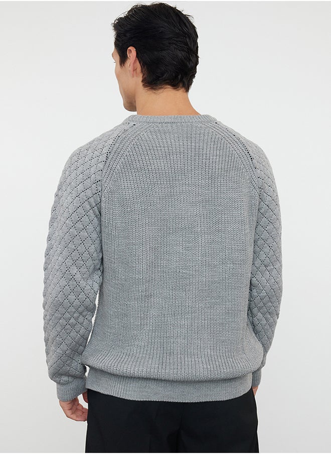trendyol Gray Regular Crew Neck Textured Knitwear Sweater TMNAW20KZ0020  - Image 5