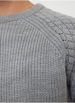 trendyol Gray Regular Crew Neck Textured Knitwear Sweater TMNAW20KZ0020  - Image 4