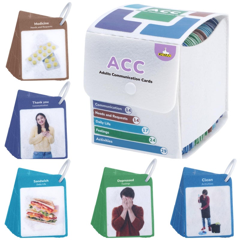 CHEFAN Adult Communication Cards 98 PCS Flash Cards Non Verbal Speech Therapy Communication Daily Life Needs and Requests Feelings and Activities ESL Teaching Materials for Adults - Image 3
