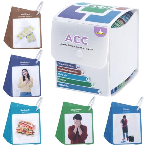 CHEFAN Adult Communication Cards 98 PCS Flash Cards Non Verbal Speech Therapy Communication Daily Life Needs and Requests Feelings and Activities ESL Teaching Materials for Adults - Image 1