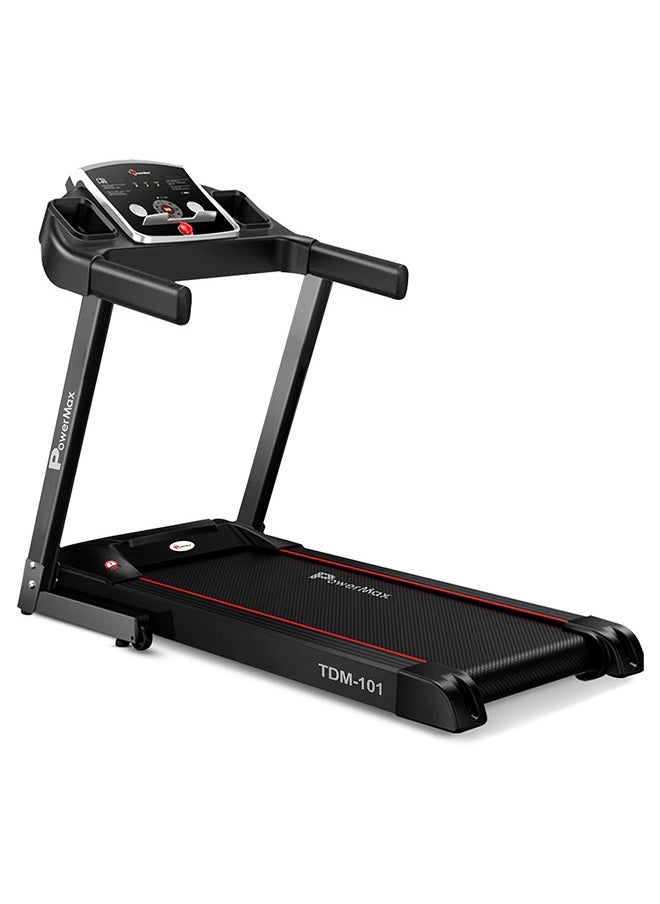 PowerMax Fitness - PowerMax Fitness TDM-101 4HP Peak Motorized Treadmill Max User Weight:100kg Foldable With 12km/hr Speed Levels, LED Display, 12 Pre-Set Programs and Bottle & Accessories Holder (Black) - Image 1