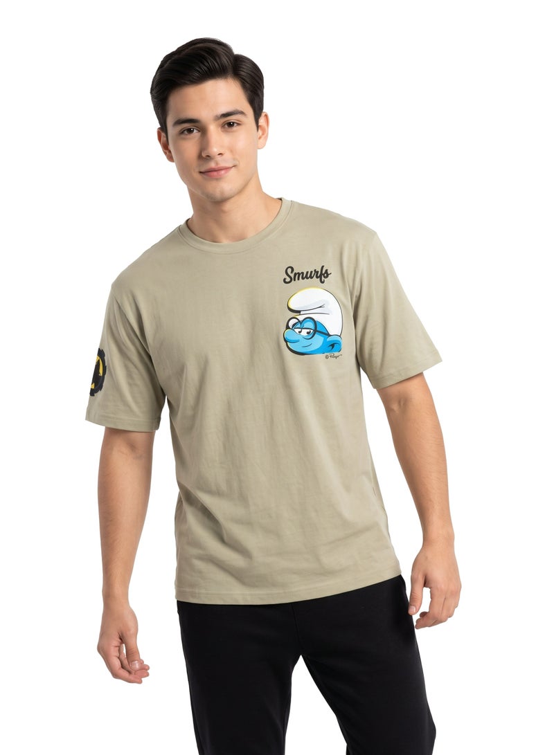 The Smurfs Character Graphic Men’s Drop Shoulder T-Shirt | Back Print Casual Crew Neck Cotton Tee - Image 1