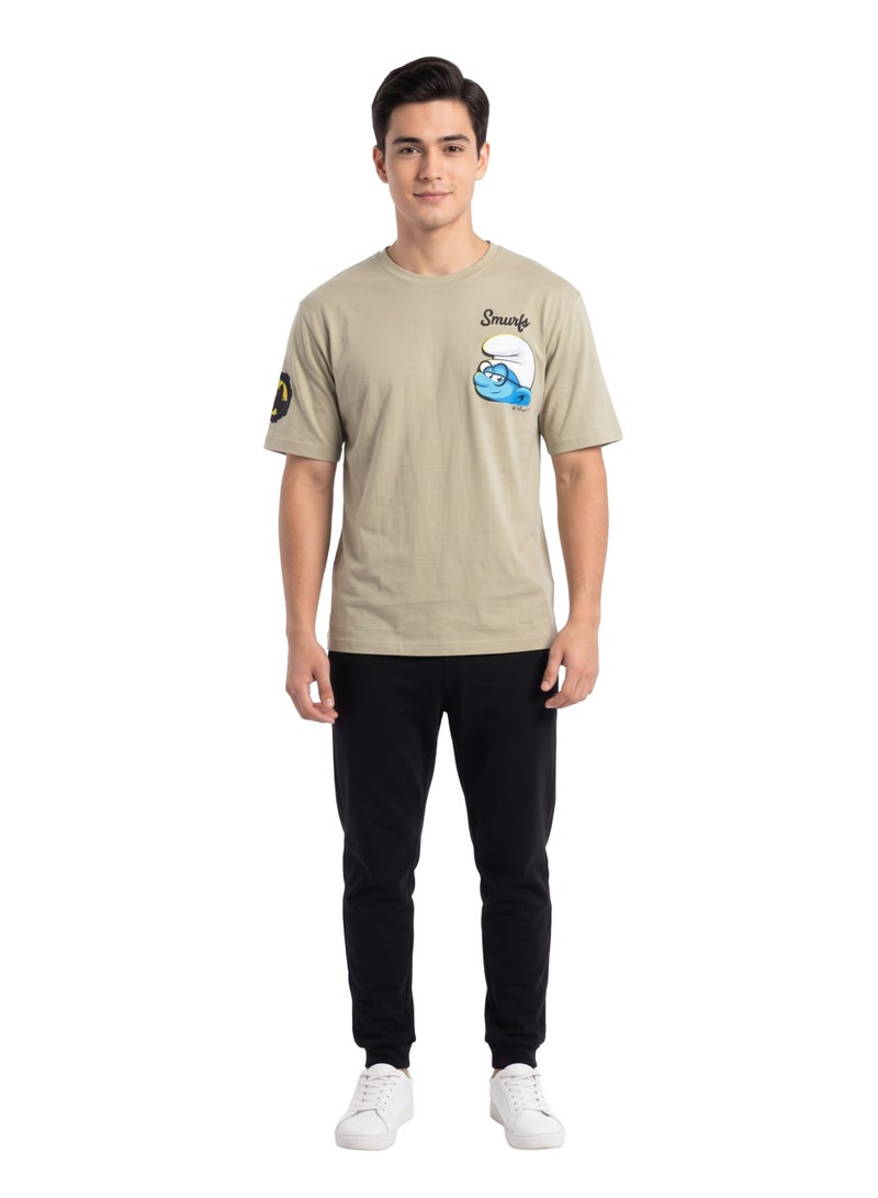 The Smurfs Character Graphic Men’s Drop Shoulder T-Shirt | Back Print Casual Crew Neck Cotton Tee - Image 3