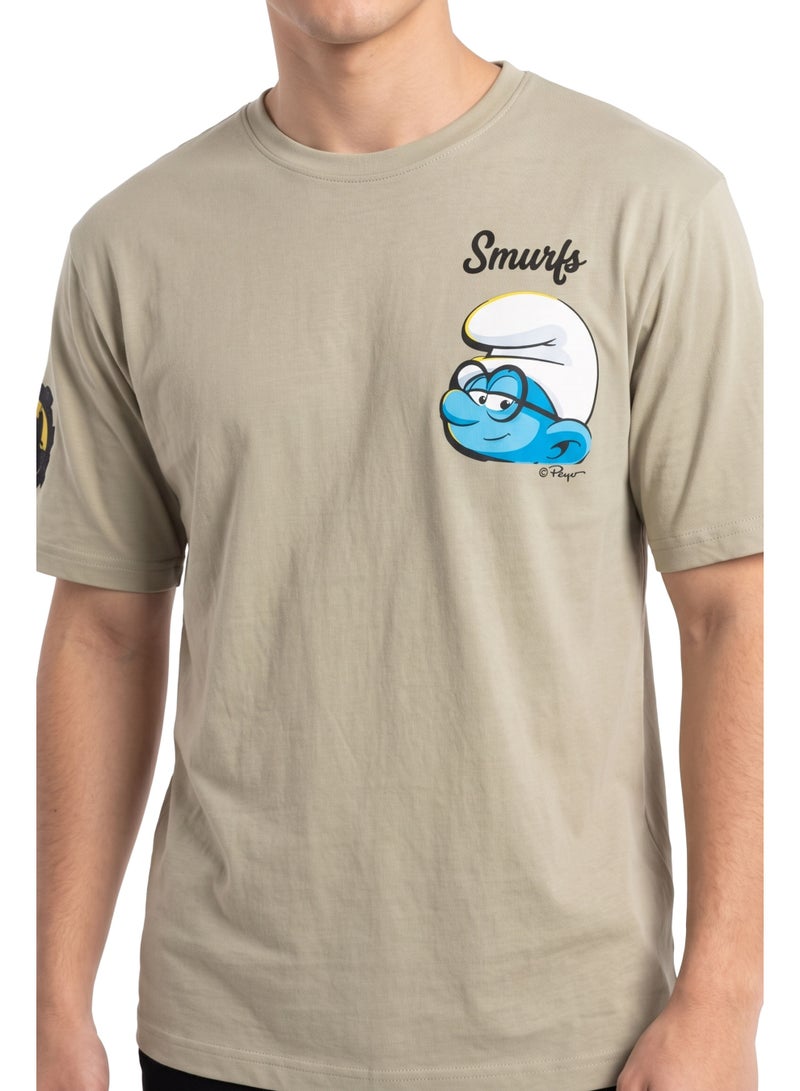 The Smurfs Character Graphic Men’s Drop Shoulder T-Shirt | Back Print Casual Crew Neck Cotton Tee - Image 4
