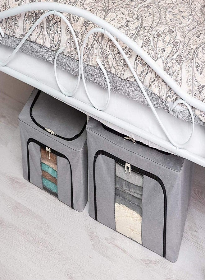 BRUSHFINCH Clothes Storage Bag Steel frame Double Opening Zipped with Window Folding-Under Bed Closet Storage Bag Wardrobe Storage Organizer for Clothes,Bed,Blankets,Bedding,Pillow (Multi, 66 Liter) - Image 3