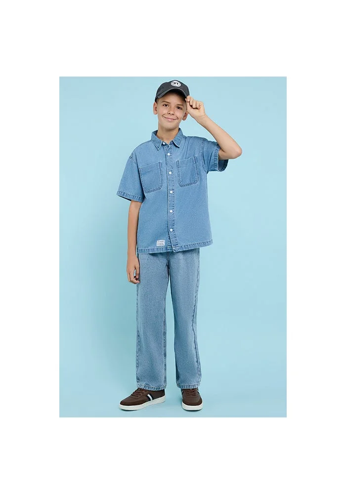 أر أند بي Washed Straight Fit Jeans with Drawstring Waist