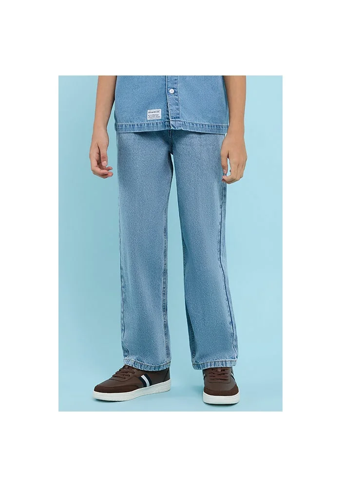 أر أند بي Washed Straight Fit Jeans with Drawstring Waist
