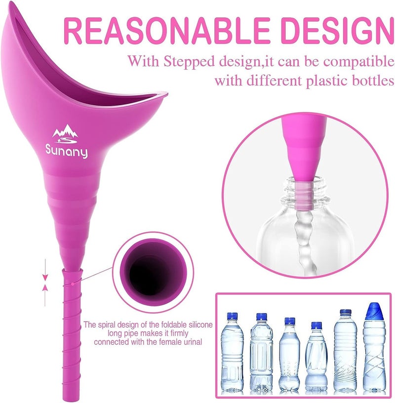 Sunany Store Female Urination Device, Reusable Female Urinal Silicone Women Pee Funnel Allows Women to Pee Standing Up, The Perfect Companion for Camping,Outdoor,Travel（Fuchsia） - Image 2